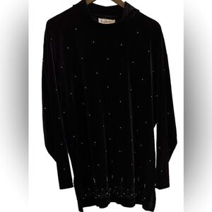 Bechamel VTG black velour embellished high neck tunic women XL